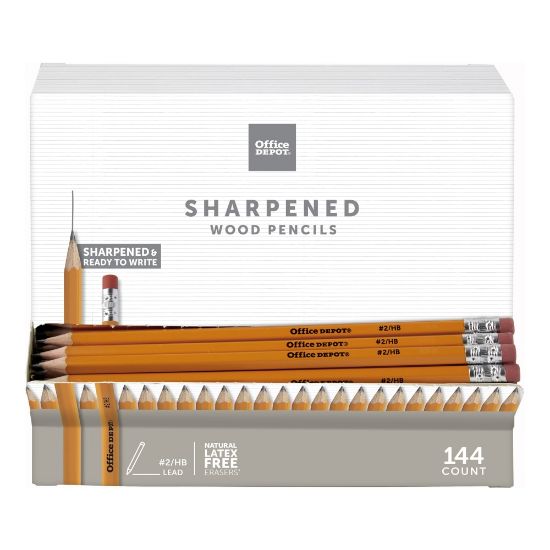 Picture of Office Depot Brand Gravity Feed Woodcase Pre-Sharpened Pencils, 2.2 mm, HB Hardness, Yellow, Box Of 144 Pencils