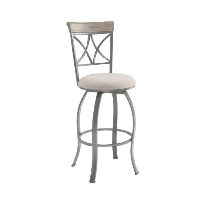 Picture of Powell Neville Swivel Armless Metal Bar Stool With Back, Pewter/Light Gray