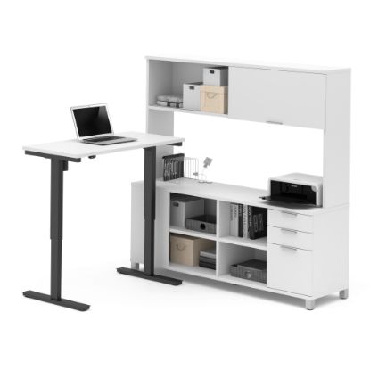 Picture of Bestar Pro-Linea 72inW L-Shaped Standing Corner Desk With Hutch, White