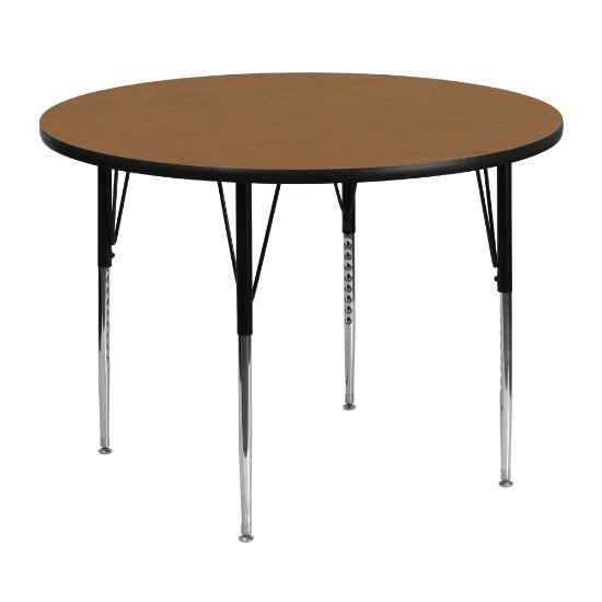 Picture of Flash Furniture 48in Round Thermal Laminate Activity Table With Standard Height-Adjustable Legs, Oak