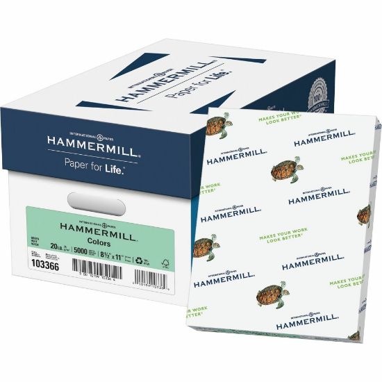 Picture of Hammermill Colors Recycled Copy Paper, 10 Reams, Green, Letter (8.5in x 11in), 5000 Sheets Per Case, 20 Lb