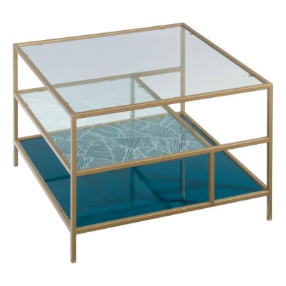 Picture of Sauder Coral Cape Glass Square Coffee Table, 19in x 29-1/2in, Satin Gold/Teal