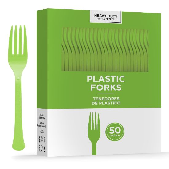 Picture of Amscan 8017 Solid Heavyweight Plastic Forks, Kiwi Green, 50 Forks Per Pack, Case Of 3 Packs