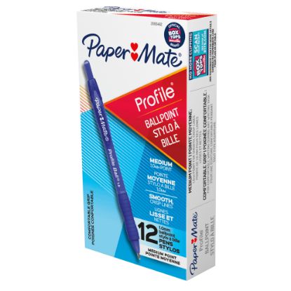 Picture of Paper Mate Ballpoint Pen, Profile Retractable Pen, Medium Point (1.0mm), Blue, 12 Count