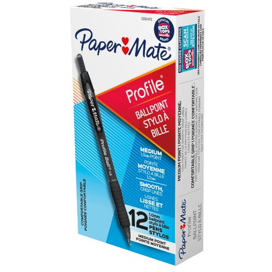 Picture of Paper Mate Ballpoint Pen, Profile Retractable Pen, Medium Point (1.0mm), Black, 12 Count