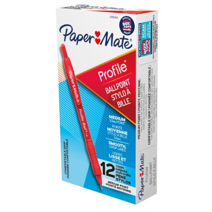 Picture of Paper Mate Ballpoint Pen, Profile Retractable Pen, Medium Point (1.0mm), Red, 12 Count