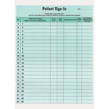 Picture of Tabbies Patient Sign-In Label Forms - 125 Sheet(s) - 11in x 8.50in Form Size - Letter - Green Sheet(s) - Paper - 125 / Pack