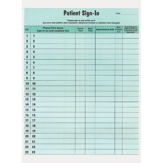 Picture of Tabbies Patient Sign-In Label Forms - 125 Sheet(s) - 11in x 8.50in Form Size - Letter - Green Sheet(s) - Paper - 125 / Pack