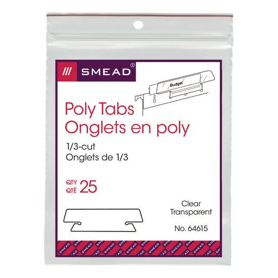 Picture of Smead Clear Hanging Poly Tabs, 3 1/2in For 1/3 Cut Tabs, Pack Of 25