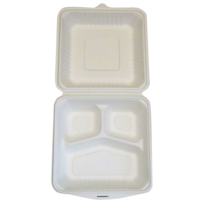 Picture of 3-Section Hinged-Paper Food Containers, 8in x 8in, Carton Of 200