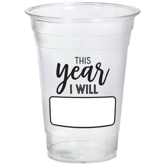 Picture of Amscan New Years This Year I Will Plastic Cups, 16 Oz, Clear, Pack Of 40 Cups