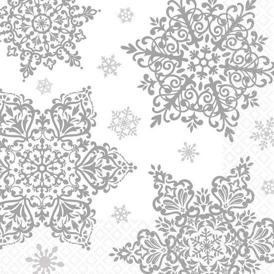 Picture of Amscan Christmas Shining Season Lunch Napkins, 6-1/2in x 6-1/2in, Silver, 125 Napkins Per Pack, Case Of 2 Packs