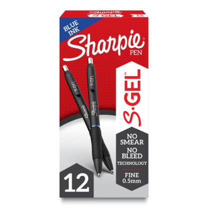 Picture of Sharpie S Gel Pens, Fine Point, 0.5 mm, Black/Blue Barrel, Blue Ink, Pack Of 12 Pens