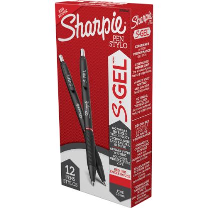 Picture of Sharpie S Gel Pens, Fine Point, 0.5 mm, Black/Red Barrel, Red Ink, Pack Of 12 Pens