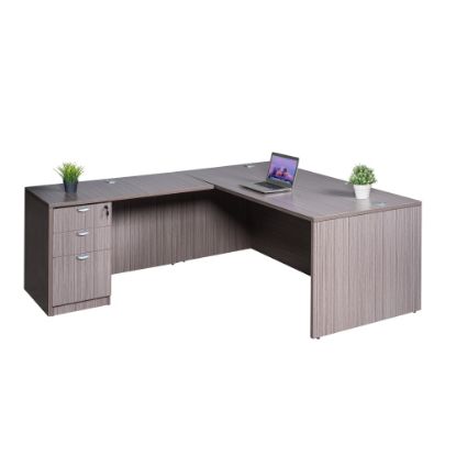 Picture of Boss Office Products Holland Series 71inW Executive L-Shaped Corner Desk With File Storage Pedestal, Driftwood