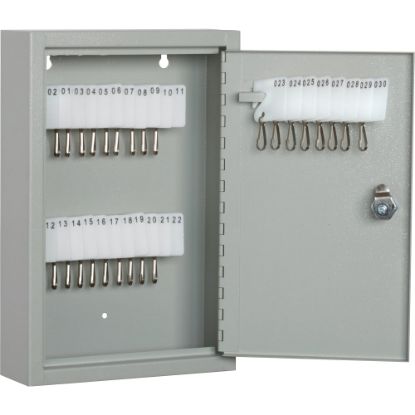 Picture of SKILCRAFT Key Cabinet - 12.3in x 8in x 2.6in - Hinged Door(s) - Cylinder Lock, Scratch Resistant, Corrosion Resistant - Gray - Baked Enamel - Steel - Recycled