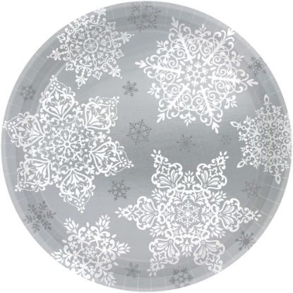 Picture of Amscan Christmas Shining Season Paper Plates, 9in, Silver/White Snowflakes, 60 Plates Per Pack, Set Of 2 Packs