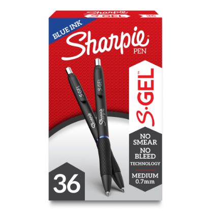 Picture of Sharpie S Gel Pens, Medium Point, 0.7 mm, Black/Blue Barrel, Blue Ink, Pack Of 36 Pens