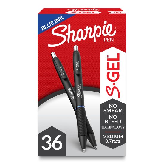 Picture of Sharpie S Gel Pens, Medium Point, 0.7 mm, Black/Blue Barrel, Blue Ink, Pack Of 36 Pens