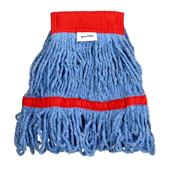 Picture of Alpine Industries Cotton Loop-End Mop Heads With 5in Head And Tail Bands, 16 Oz, Blue/Red, Set Of 12 Heads