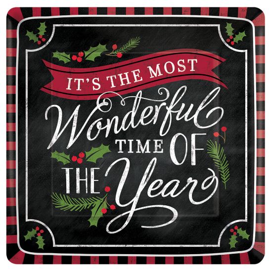 Picture of Amscan Christmas Most Wonderful Time Paper Plates, 7in, Multicolor, 18 Plates Per Pack, Set Of 3 Packs