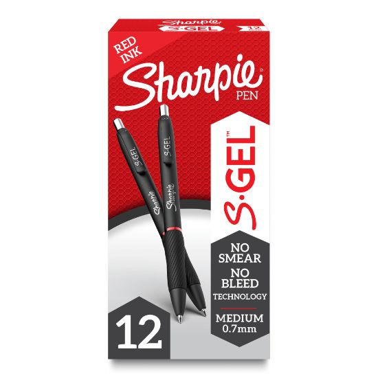 Picture of Sharpie S Gel Pens, Medium Point, 0.7 mm, Black Barrel, Red Ink, Pack Of 12 Pens