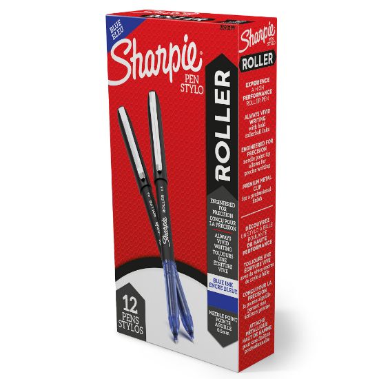 Picture of Sharpie Rollerball Pen, Needle Point, 0.5mm, Blue Ink, Pack Of 12