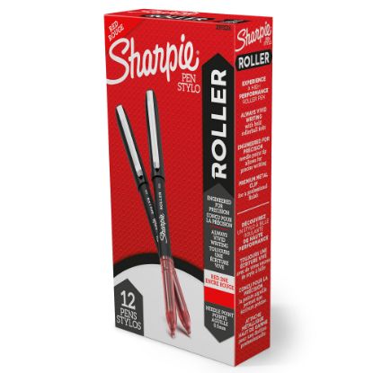 Picture of Sharpie Rollerball Pens, Needle Point, 0.5 mm, Red Ink, Pack Of 12