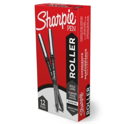 Picture of Sharpie Roller Pens, Arrow Point, 0.7 mm, Black Barrel, Black Ink, Pack Of 12 Pens