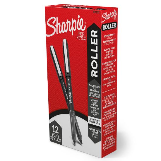 Picture of Sharpie Rollerball Pens, Needle Point, 0.5 mm, Black Ink, Pack Of 12