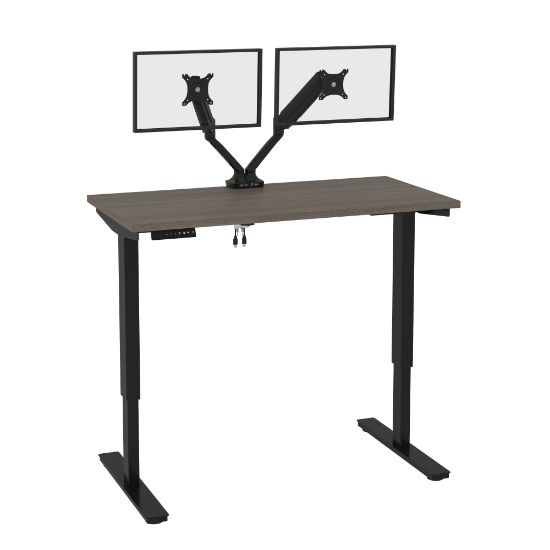 Picture of Bestar Universel Electric 48inW Standing Desk With Dual Monitor Arm, Bark Gray