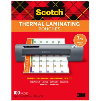 Picture of Scotch Thermal Laminating Pouches, 100 Laminating Sheets, 3 mil., Laminate Business Cards, Banners and Essays, Ideal Office or Back to School Supplies, Fits Letter Size (8.9 in x 11.4 in.) Paper