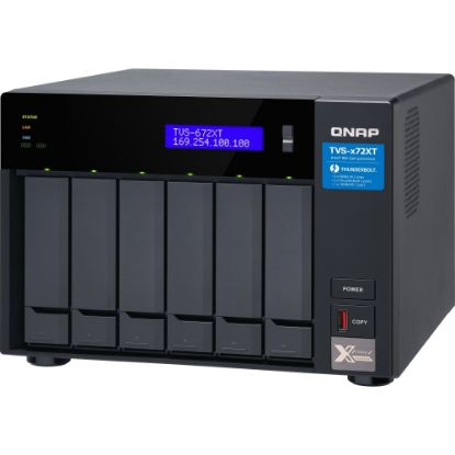 Picture of QNAP TVS-672XT-I3-8G SAN/NAS/DAS Storage System - Intel Core i3 i3-8100T Quad-core (4 Core) 3.10 GHz - 6 x HDD Supported - 6 x SSD Supported - 8 GB RAM DDR4 SDRAM - Serial ATA/600 Controller - RAID Supported - 0, 1, 5, 6, 10, 50, JBOD RAID Levels