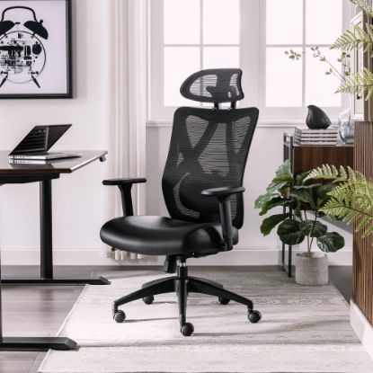 Picture of Serta SitTrue Ridgefield Ergonomic Mesh/Vegan Leather High-Back Task Office Chair, Black