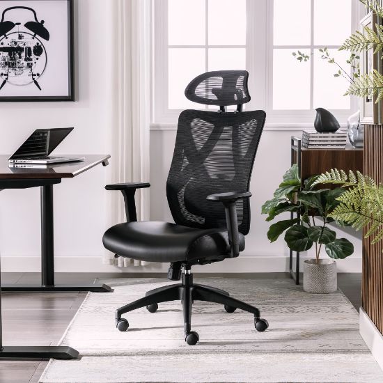 Picture of Serta SitTrue Ridgefield Ergonomic Mesh/Vegan Leather High-Back Task Office Chair, Black