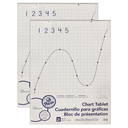 Picture of Pacon Grid-Ruled Chart Tablets, Spiral Bound, 24in x 32in, 1in Grid, 25 Sheets, White, Pack Of 2 Tablets