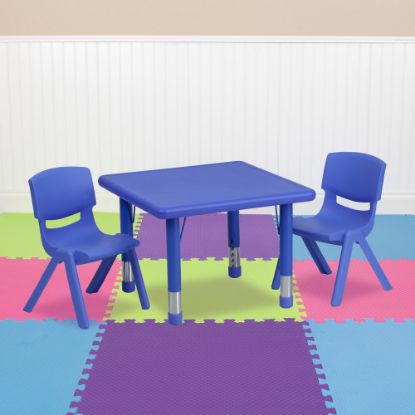 Picture of Flash Furniture Square Plastic Height-Adjustable Activity Table Set With 2 Chairs, 23-3/4in x 24in, Blue