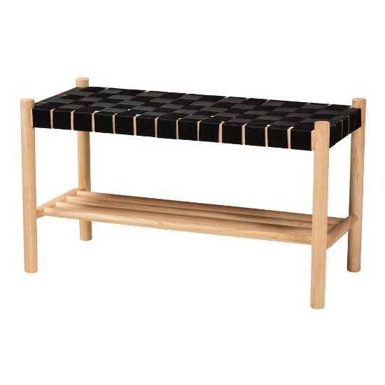 Picture of Baxton Studio Cadmus Wood Bench, 17-11/16inH x 31-1/2inW x 13-3/4inD, Black/Oak Brown