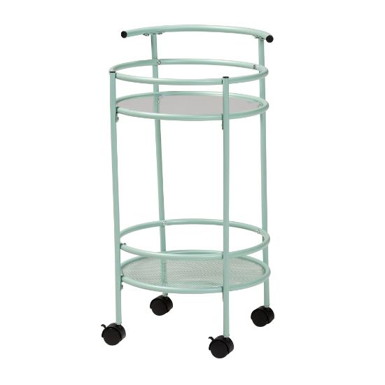 Picture of Baxton Studio Newell Mid-Century Modern 2-Tier Kitchen Cart, 28-5/16in x 17-1/2in, Mint Green