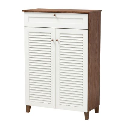 Picture of Baxton Studio Coolidge 5-Shelf Shoe Storage Cabinet With Drawer, White/Walnut