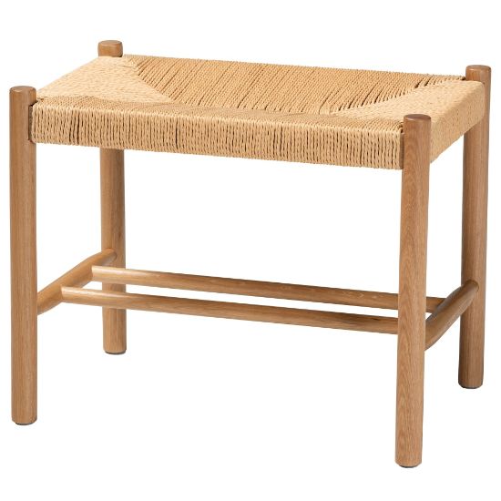 Picture of Baxton Studio Saura Hemp Accent Bench, 17-11/16inH x 21-11/16inW x 13-3/4inD, Natural/Oak Brown