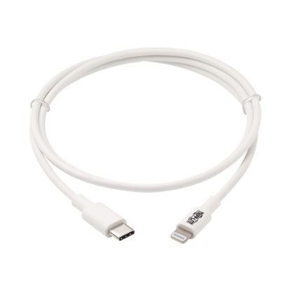 Picture of Tripp Lite Lightning to USB C Sync / Charging Cable Apple iPhone iPad 3ft 3ft - First End: 1 x 8-pin Lightning Male Proprietary Connector - Second End: 1 x Type C Male USB - 60 MB/s - MFI - Nickel Plated Connector - Gold Plated Contact - White