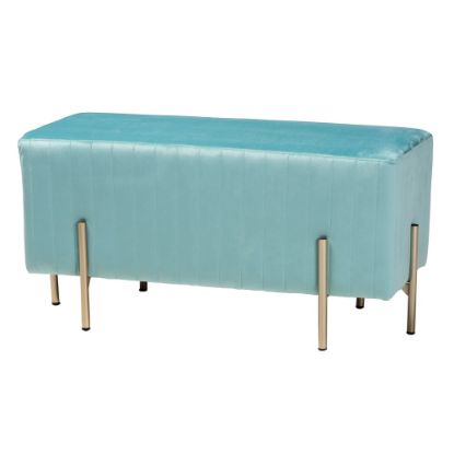 Picture of Baxton Studio Helaine Fabric Bench Ottoman, 17-11/16inH x 35-3/8inW x 15-11/16inD, Sky Blue/Gold