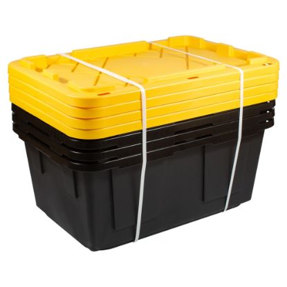 Picture of Office Depot Brand by Greenmade Professional Storage Totes, 23-Gallon, Black/Yellow, Pack Of 4 Totes