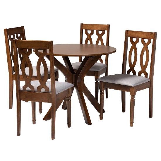 Picture of Baxton Studio Callie 5-Piece Dining Set, 29-15/16inH x 35-7/16inW x 35-7/16inD, Gray/Walnut