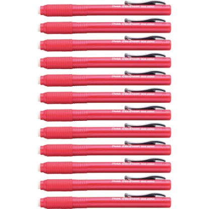 Picture of Pentel Rubber Grip Clic Eraser - Red - Pen - Refillable - 12 / Box - Retractable, Latex-free Grip, Pocket Clip, Ghost Resistant, Non-abrasive