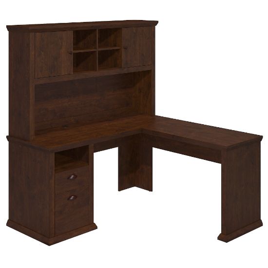 Picture of Bush Business Furniture Yorktown 60inW L-Shaped Corner Desk With Hutch, Antique Cherry, Standard Delivery