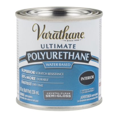 Picture of Varathane Ultimate Water-Based Polyurethane, 8 Oz, Crystal Clear Semi-Gloss, Pack Of 4 Cans