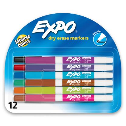 Picture of EXPO Low-Odor Dry-Erase Markers, Fine Point, Assorted Colors, Pack Of 12