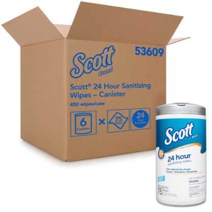 Picture of Scott 24-Hour Sanitizing Wipes, White, 75 Sheets Per Pack, Case Of 6 Packs